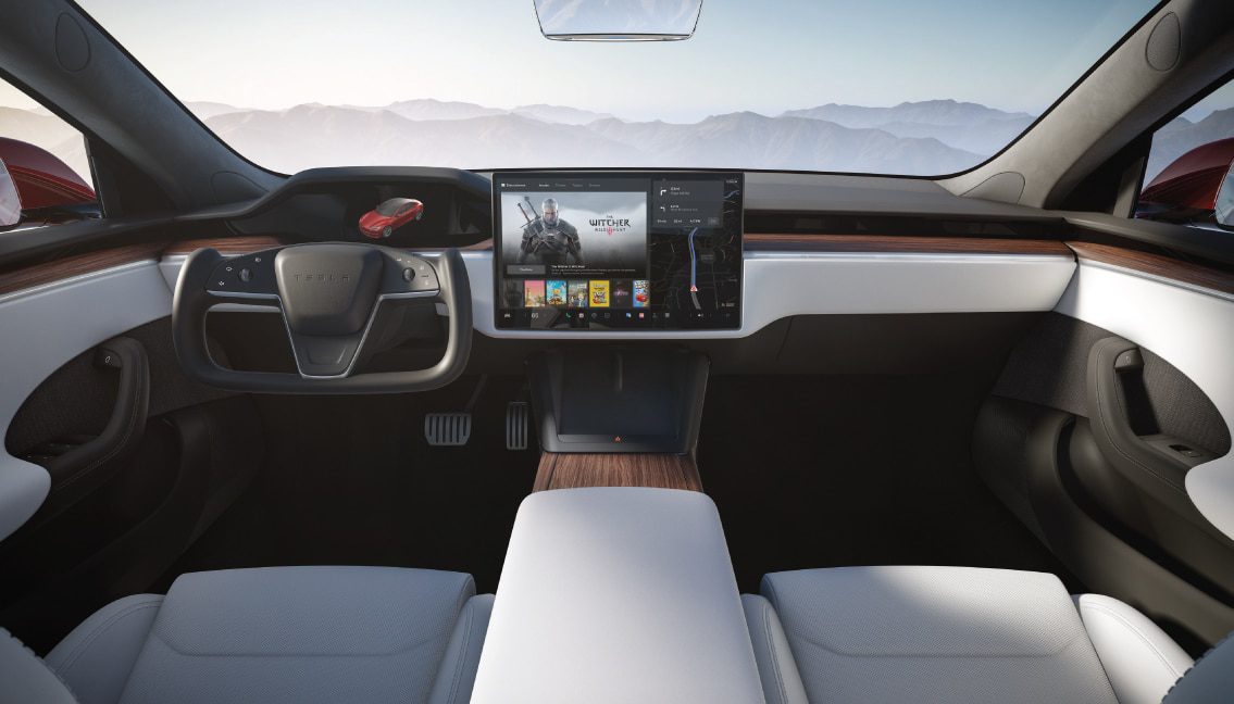 The interior of Telsa model S 2023